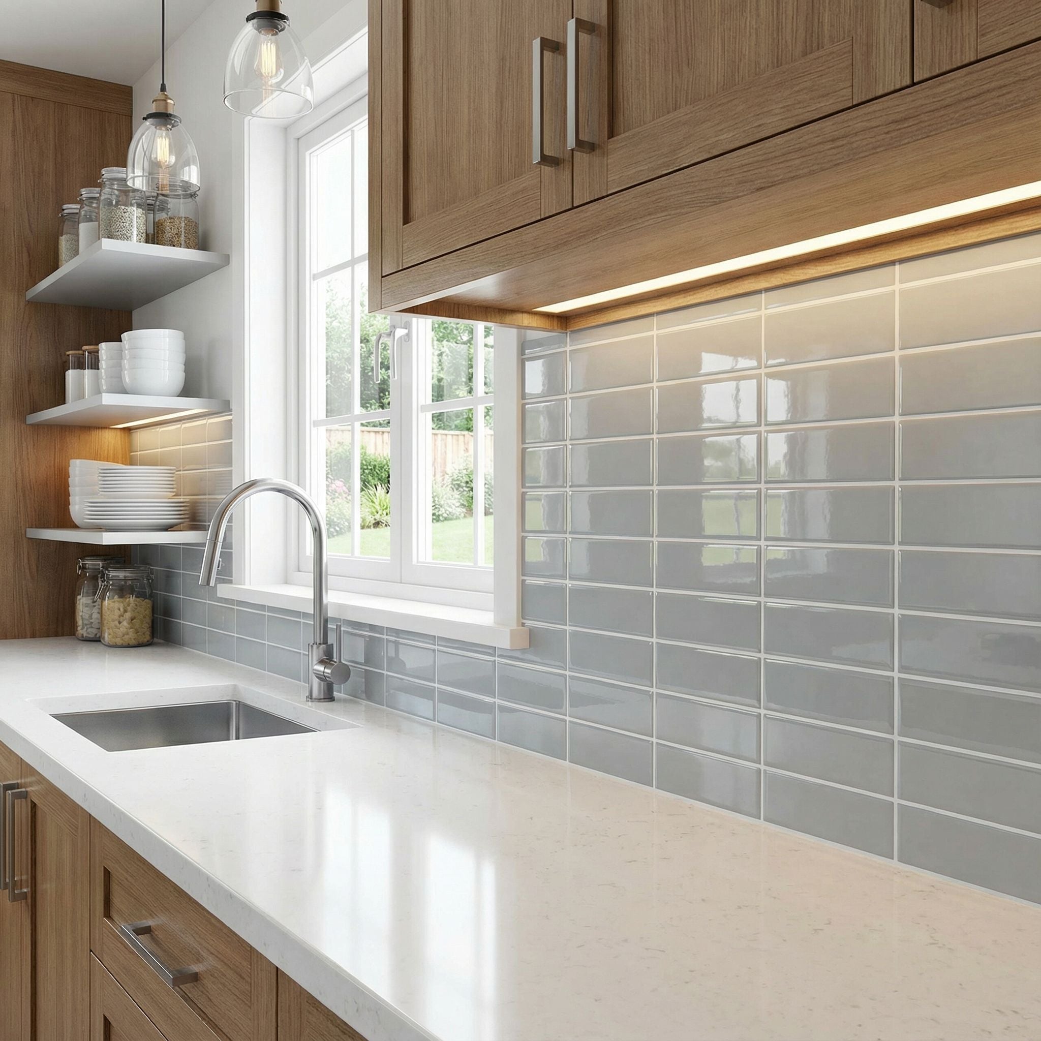 Gris - Carrelage droit autocollant