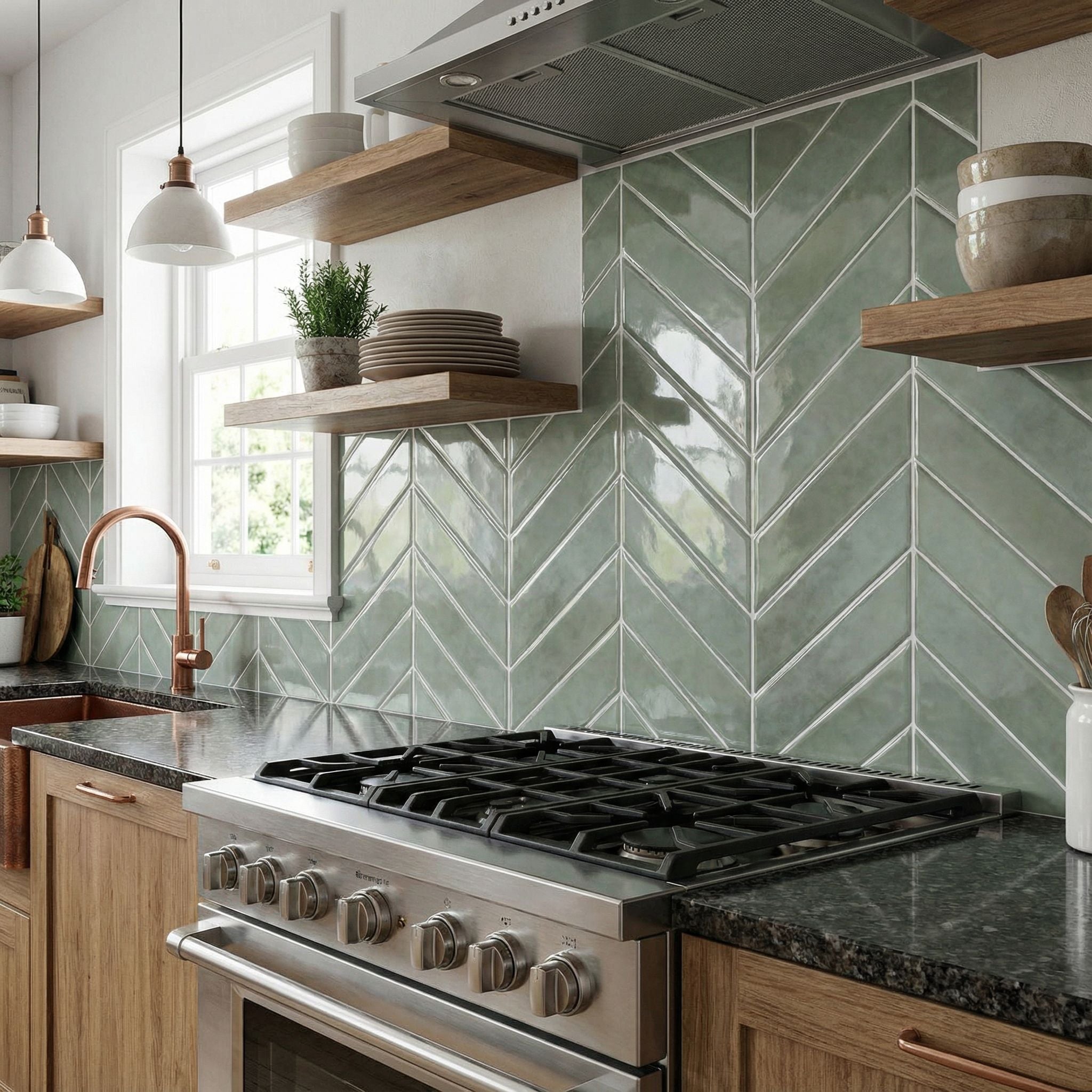 Turquoise clair - Carrelage chevron autocollant