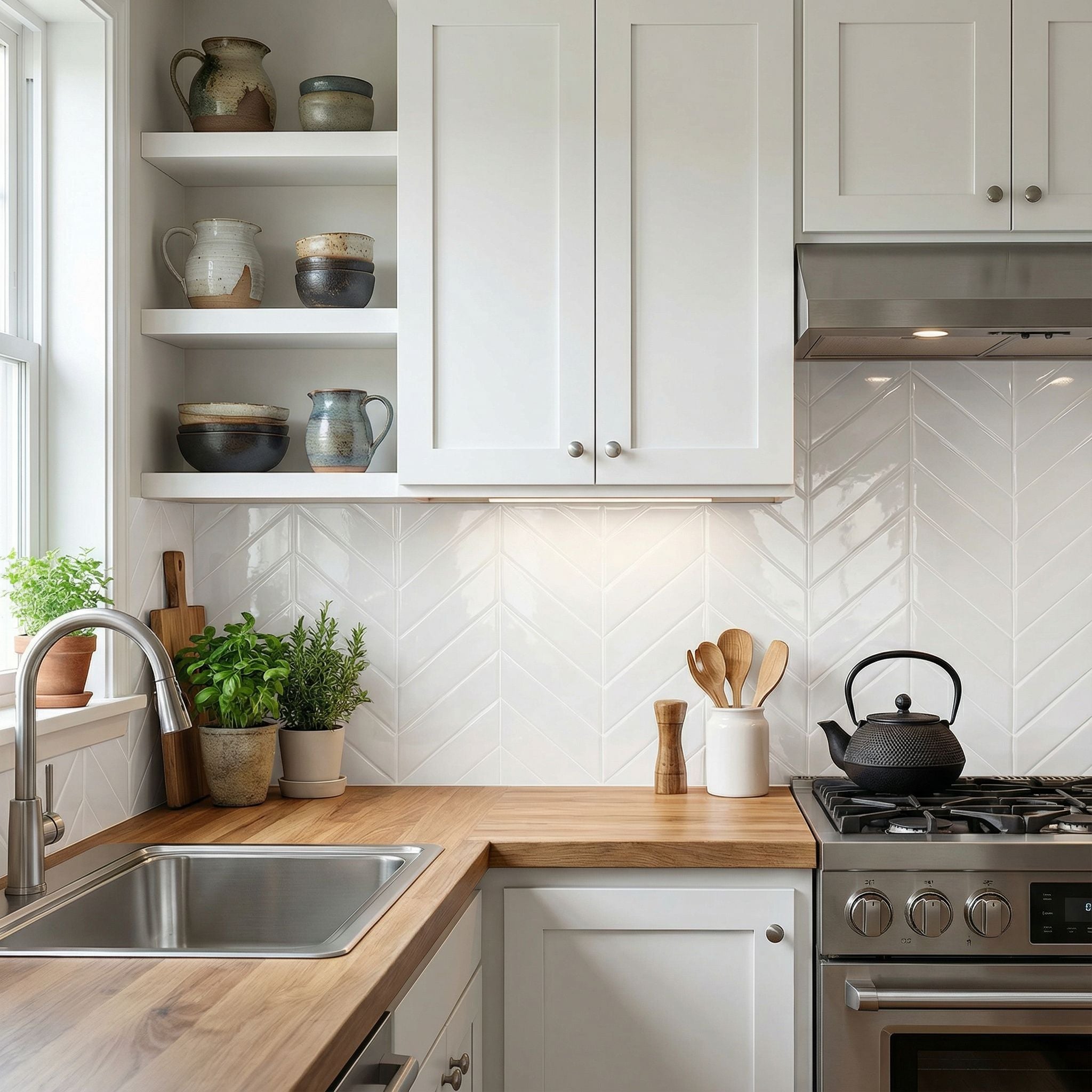 Blanc - Carrelage chevron autocollant