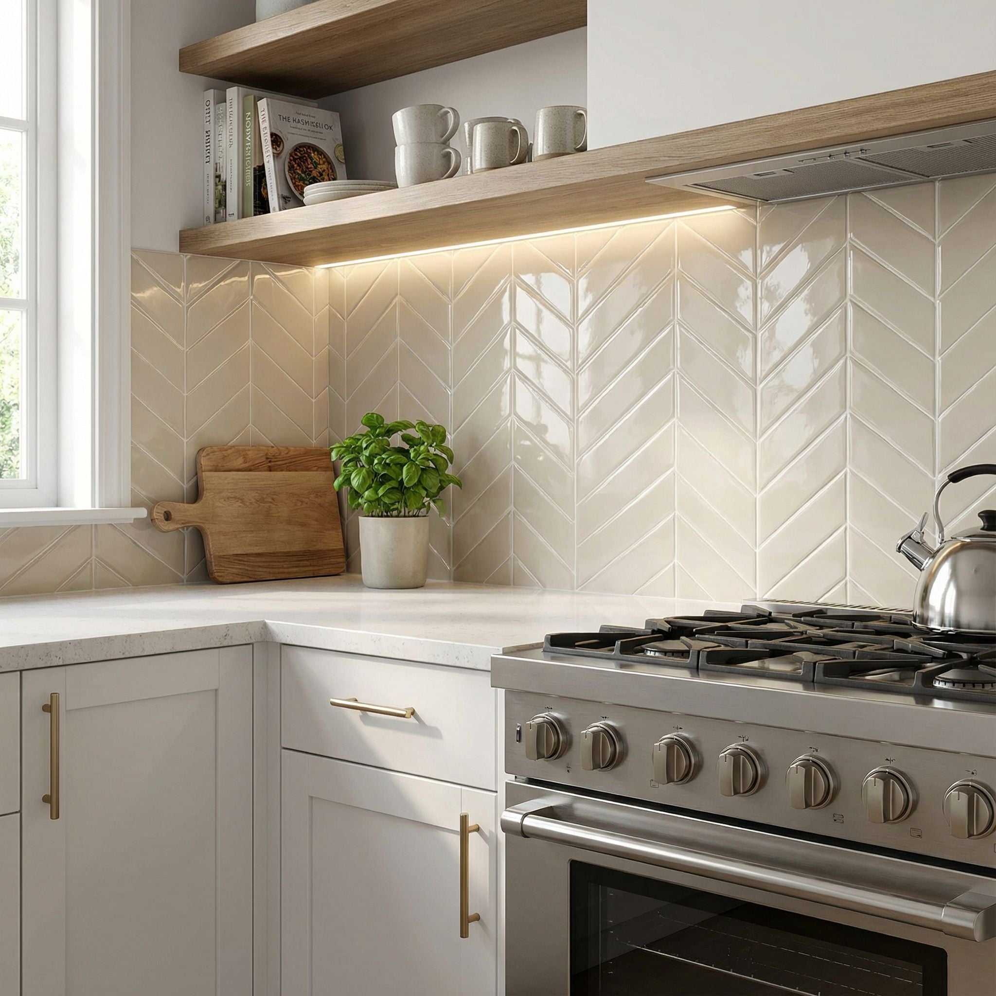 Beige - Carrelage chevron autocollant