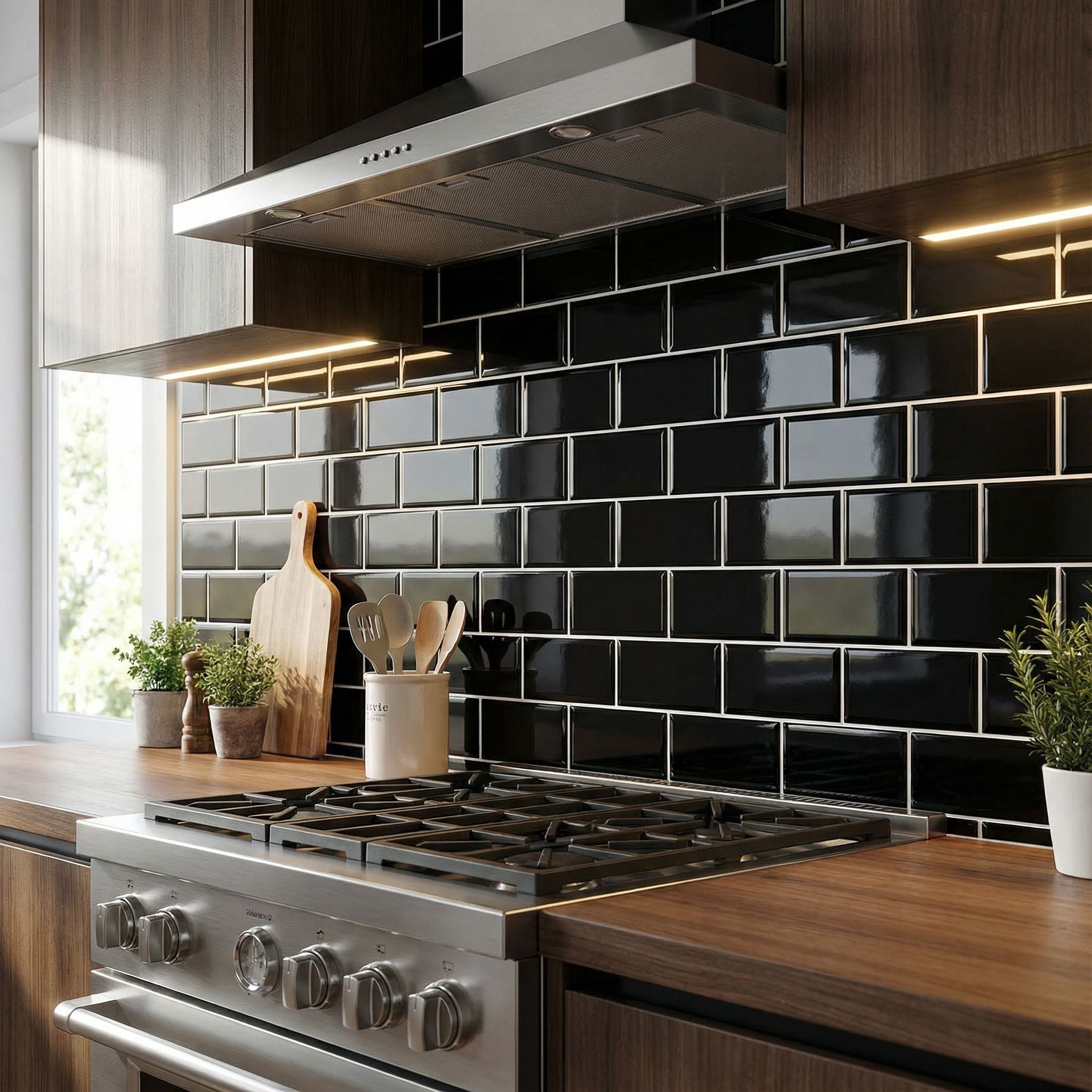 Noir - Carrelage quinconce autocollant