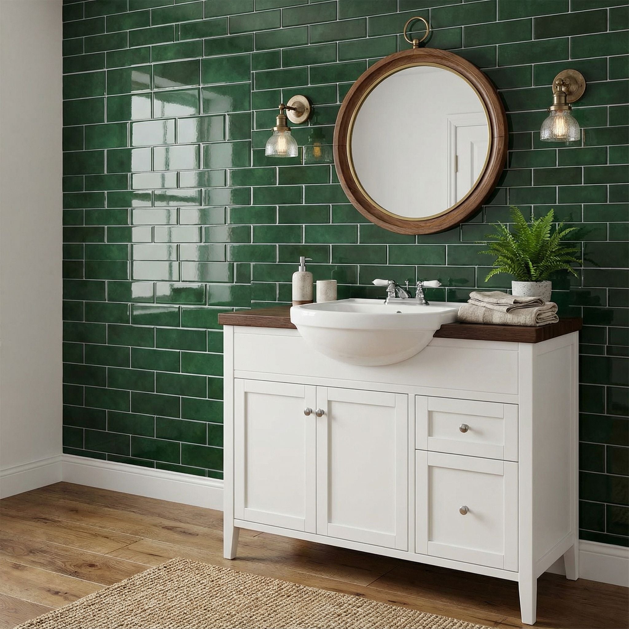 Vert Foncé - Carrelage quinconce autocollant