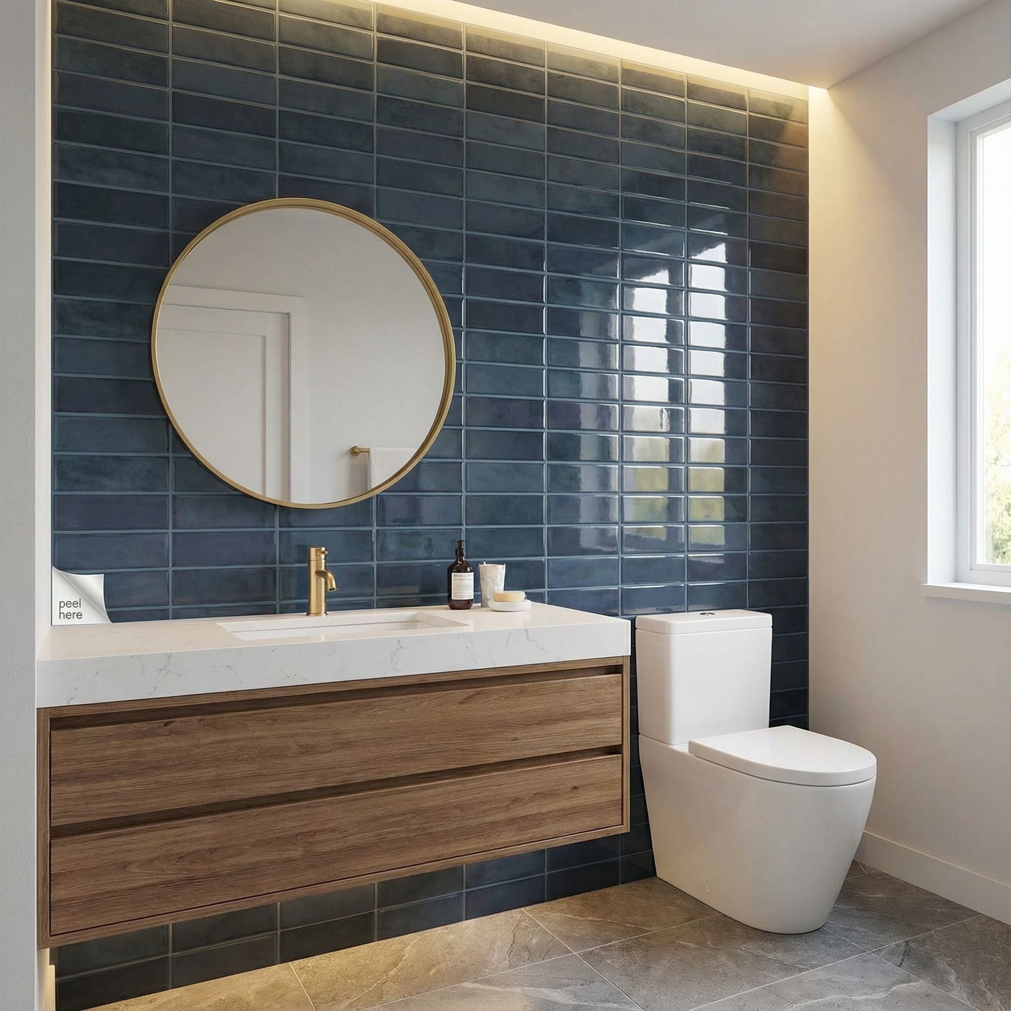 Bleu foncé - Carrelage droit autocollant