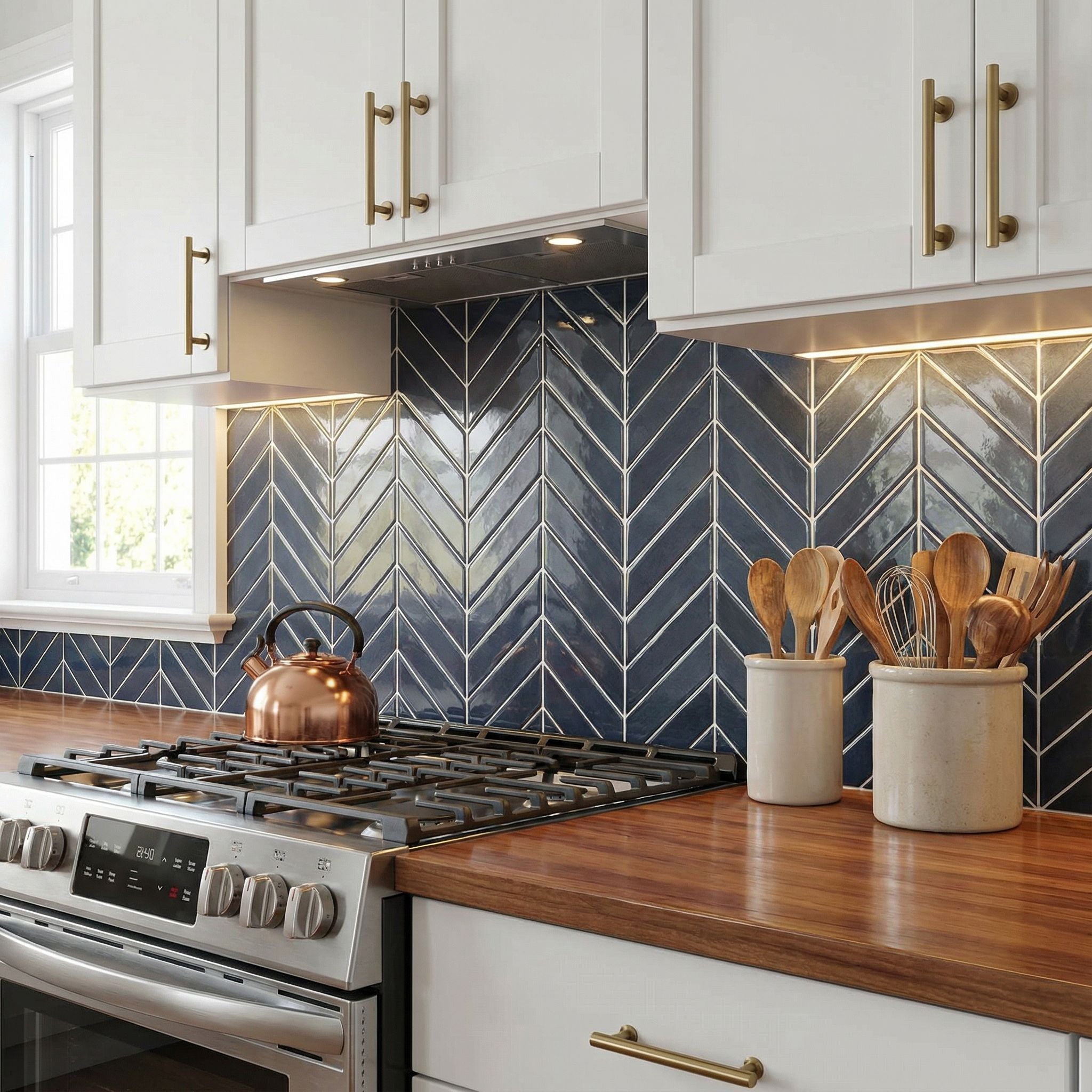 Bleu foncé - Carrelage chevron autocollant