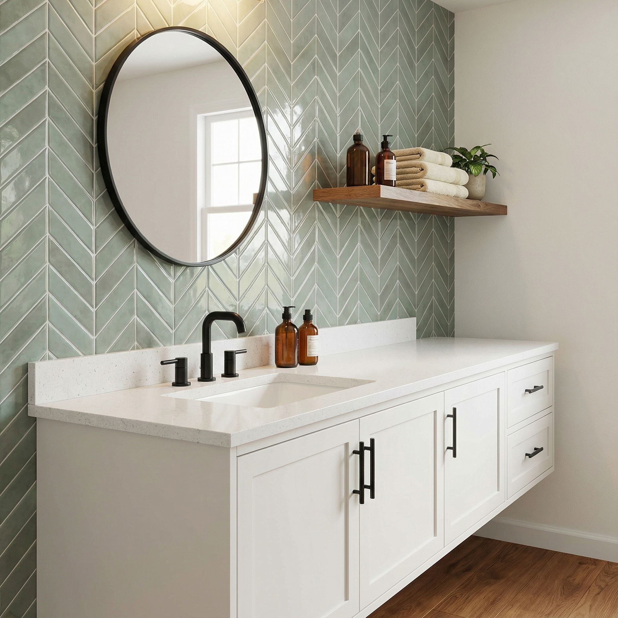 Turquoise clair - Carrelage chevron autocollant