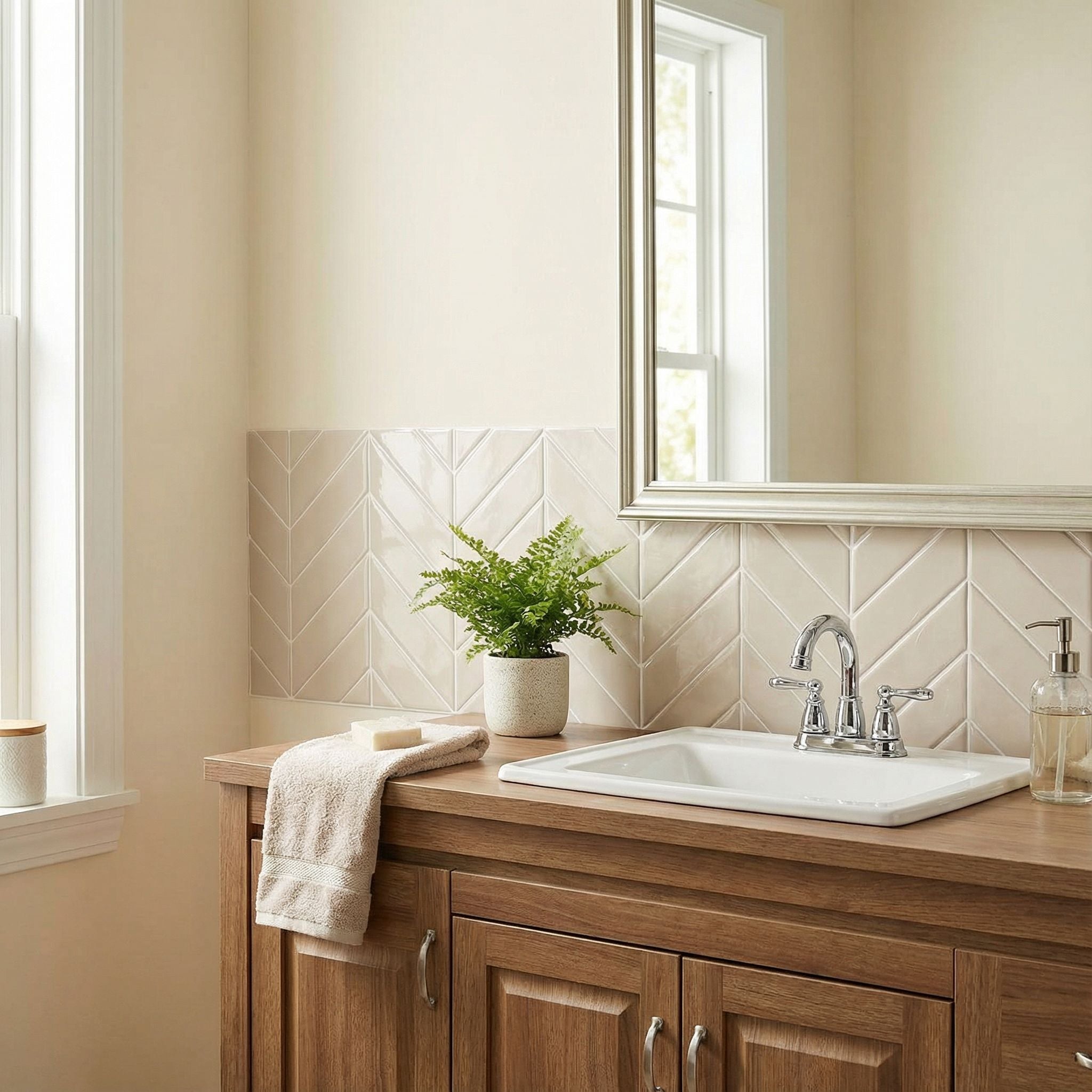 Beige - Carrelage chevron autocollant