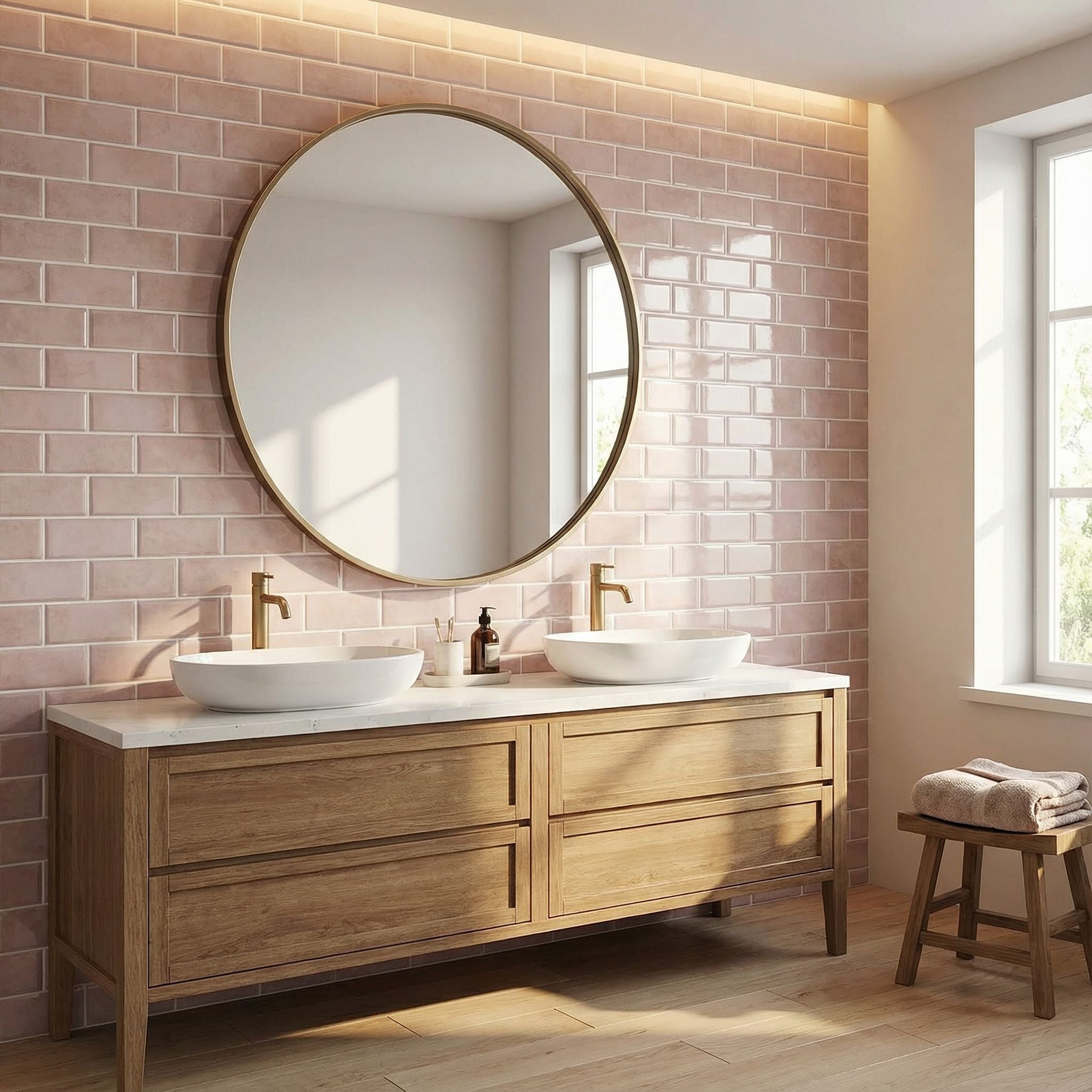 Rose- Carrelage quinconce autocollant