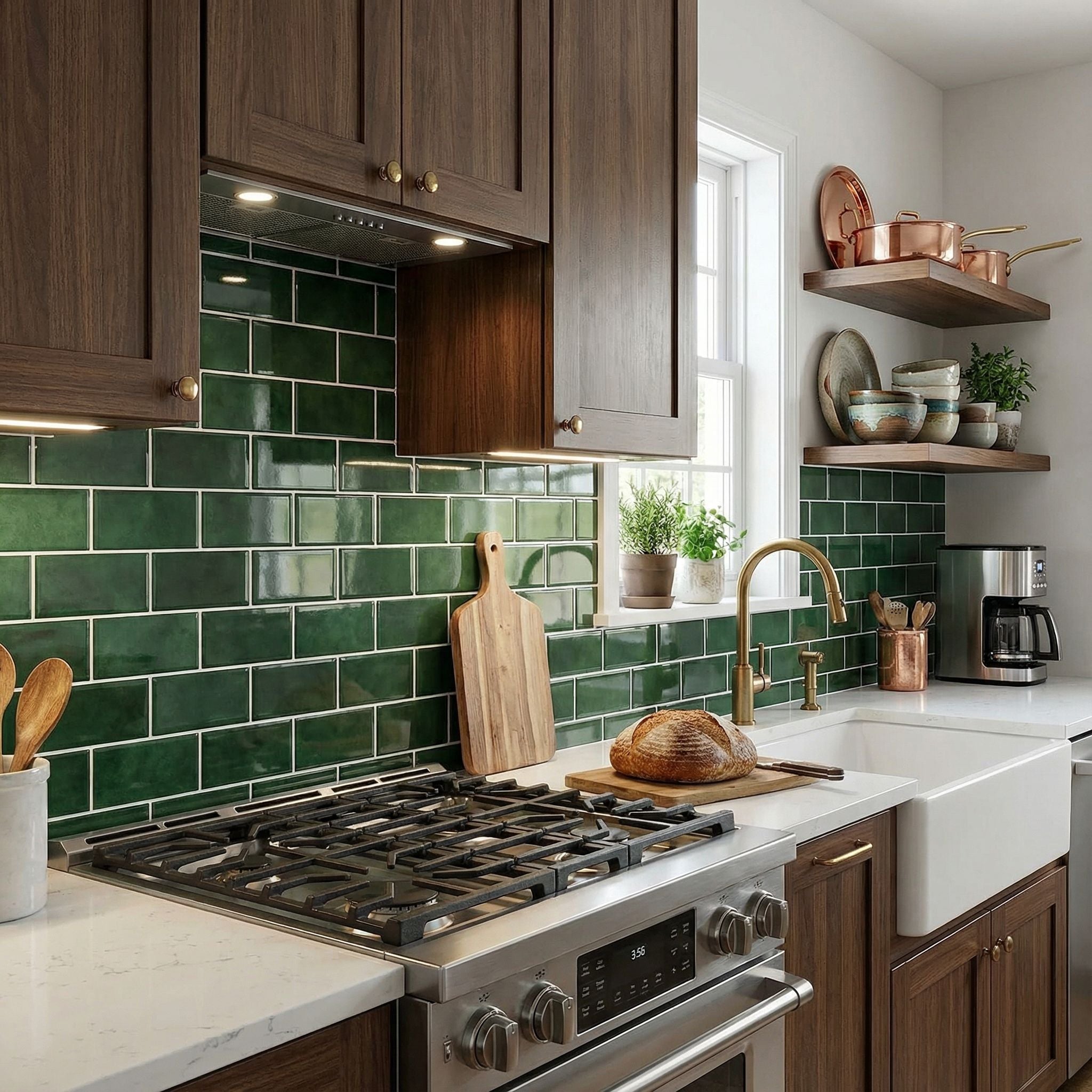 Vert Foncé - Carrelage quinconce autocollant