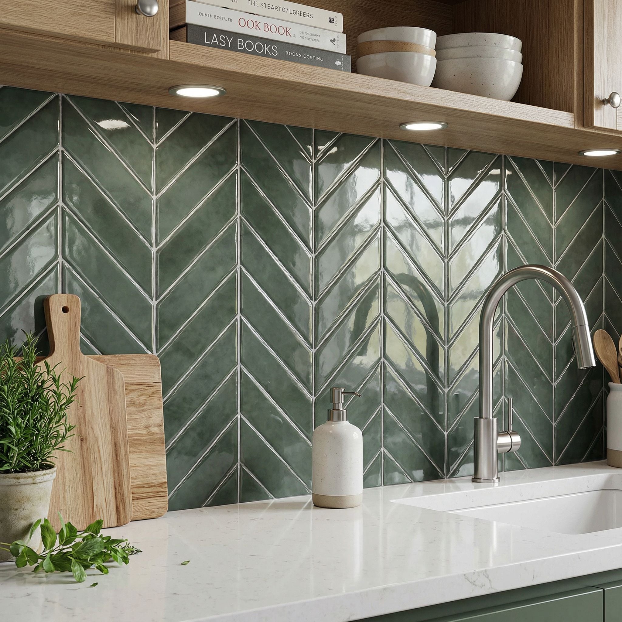 Vert - Carrelage chevron autocollant