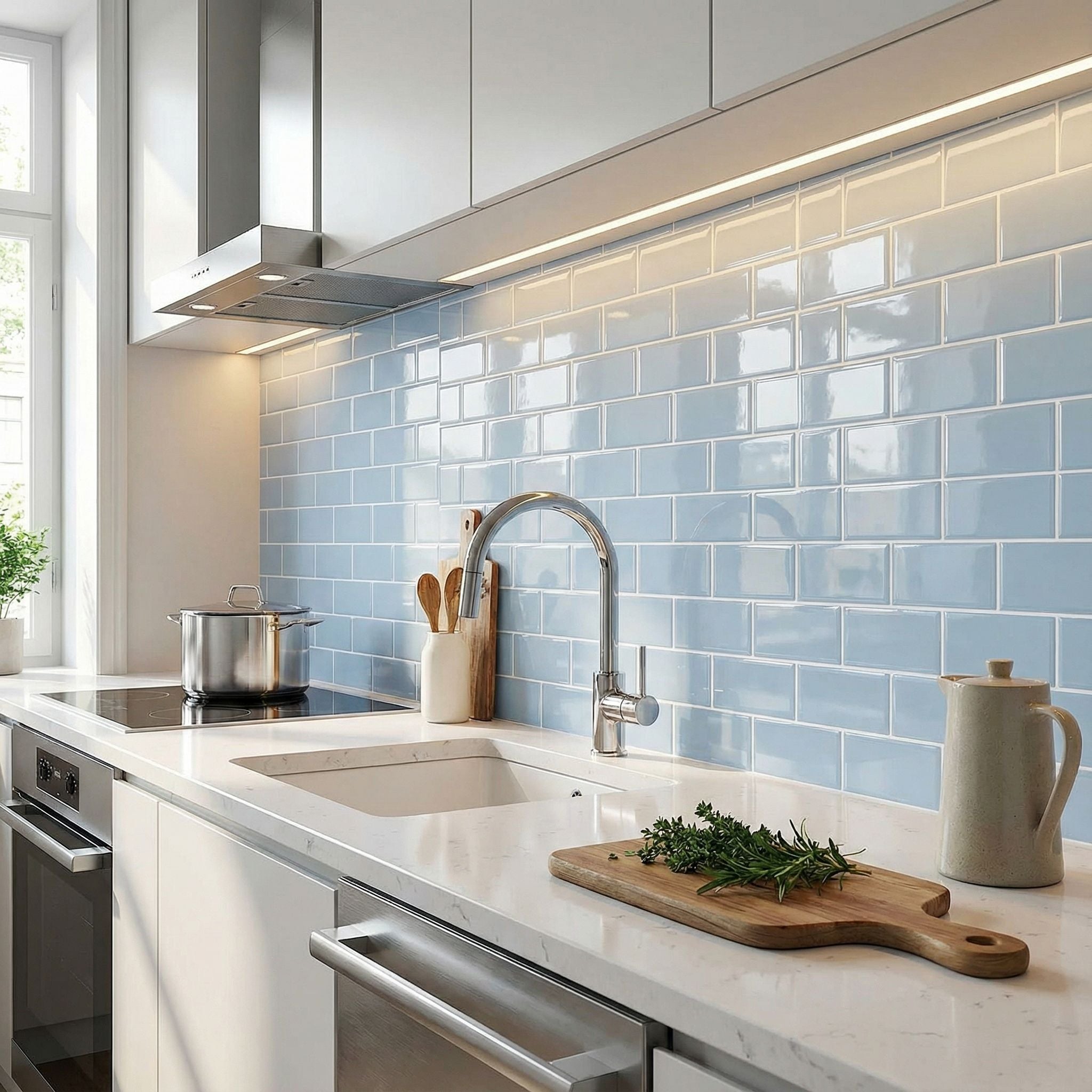 Bleu clair - Carrelage quinconce autocollant