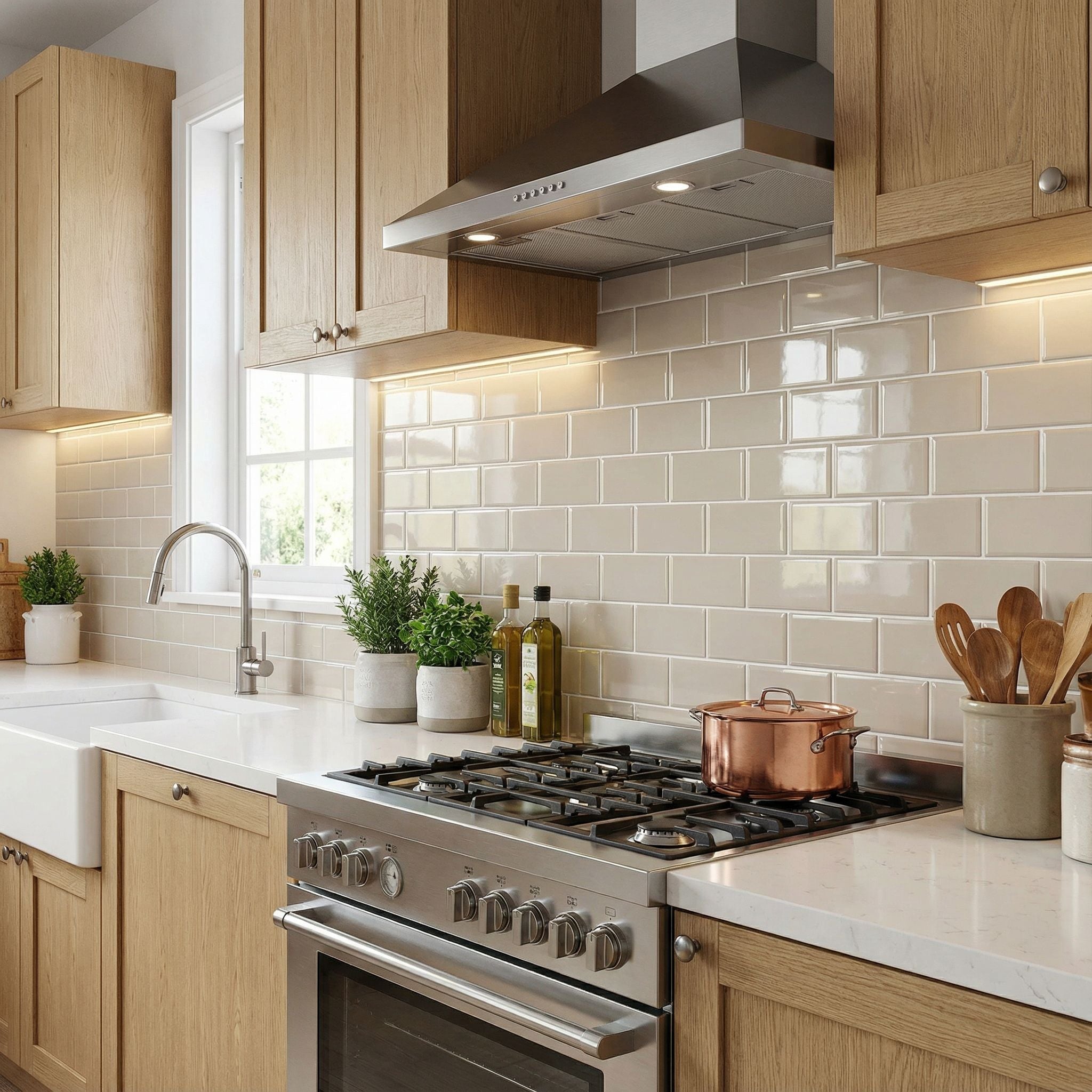 Beige - Carrelage quinconce autocollant