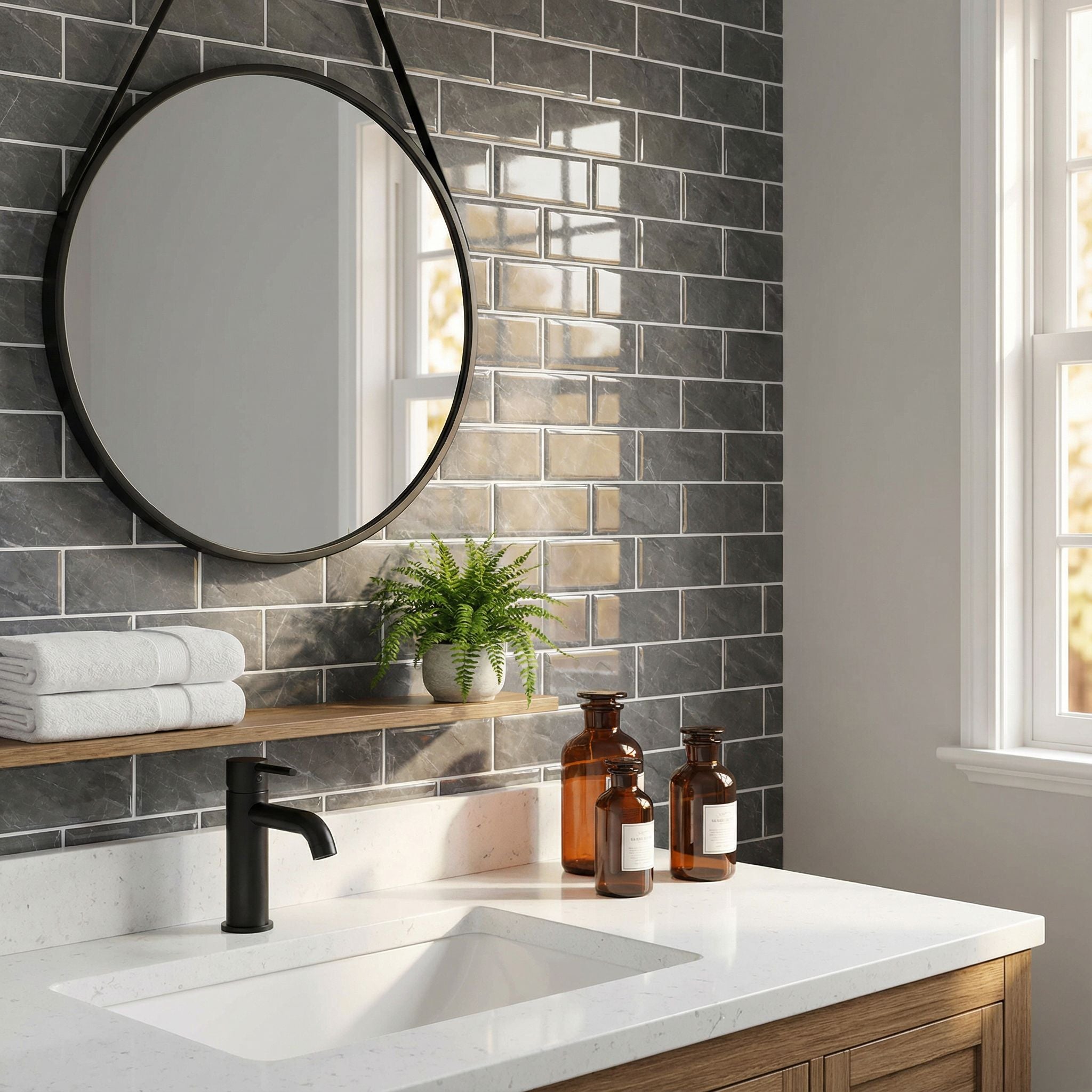 Marbre Gris - Carrelage quinconce autocollant