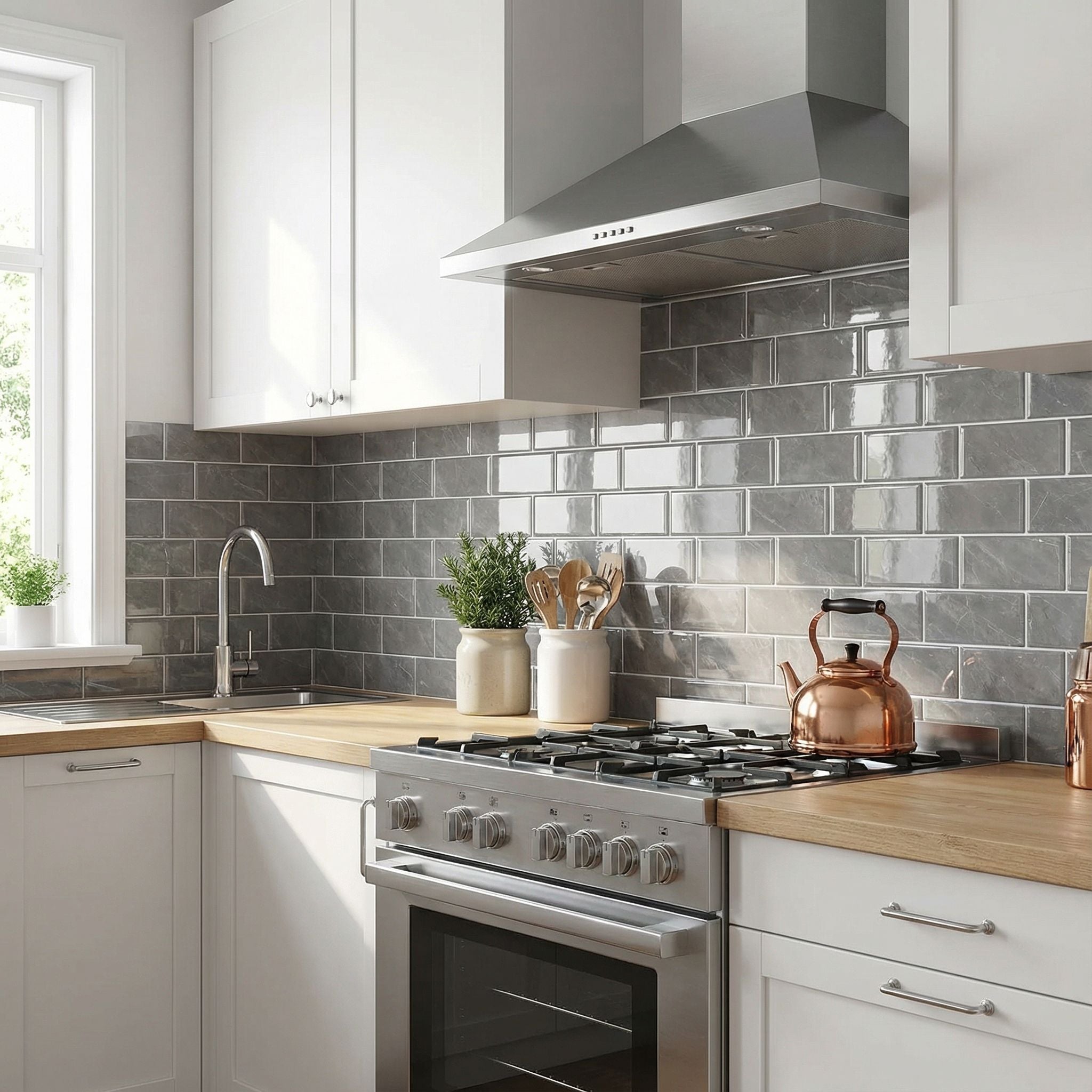 Marbre Gris - Carrelage quinconce autocollant