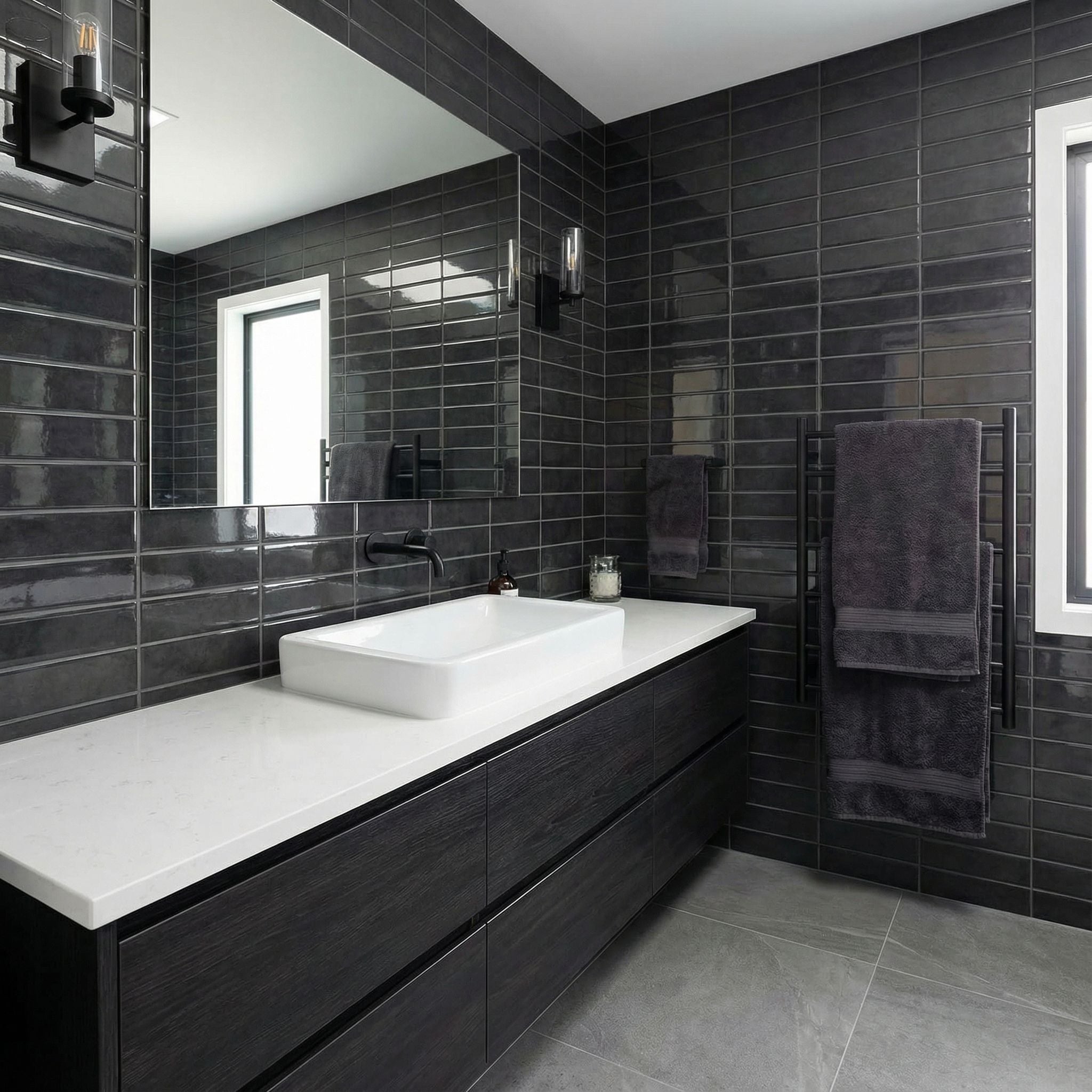 Noir - Carrelage droit autocollant