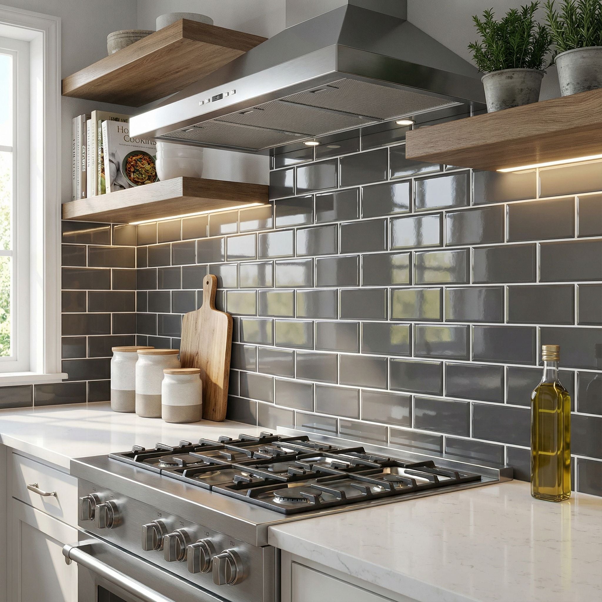 Gris - Carrelage quinconce autocollant