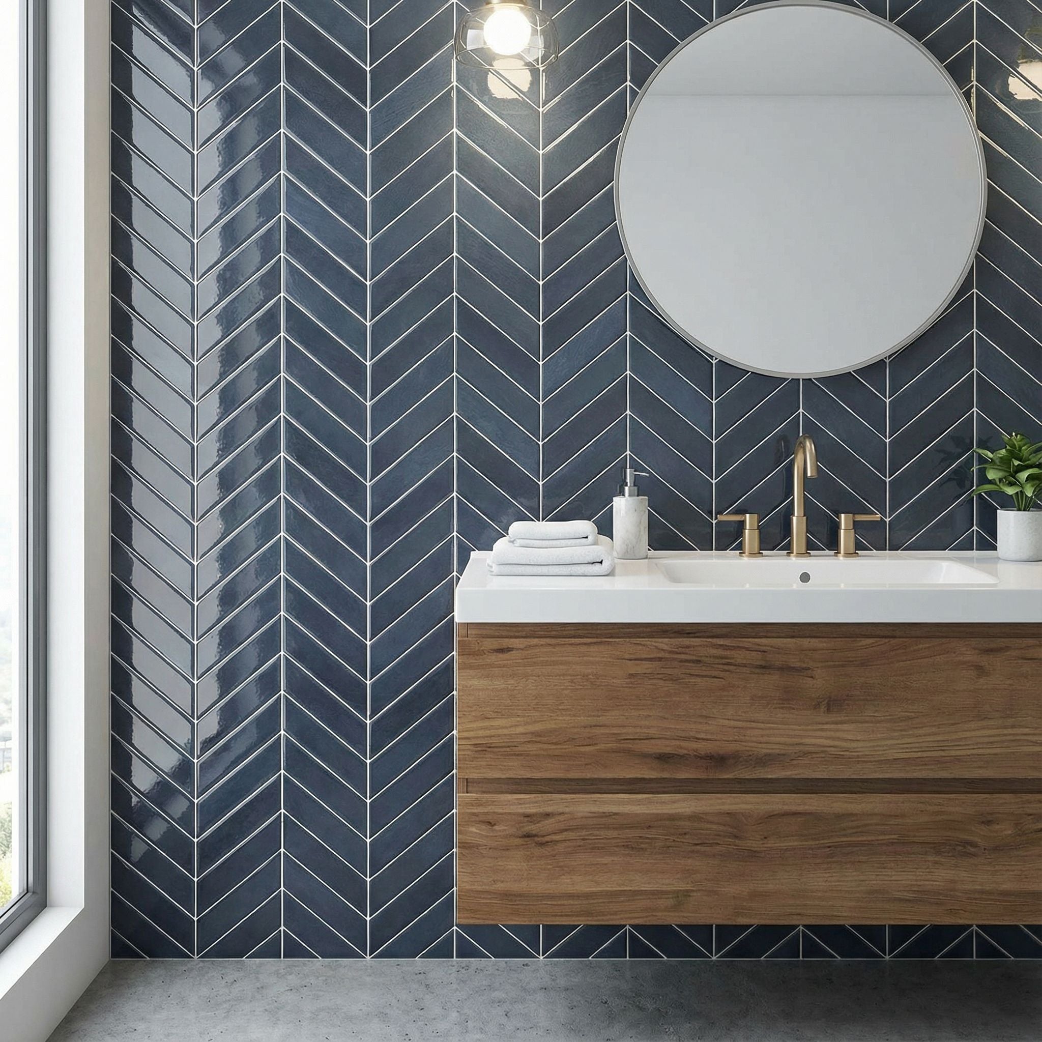 Bleu foncé - Carrelage chevron autocollant