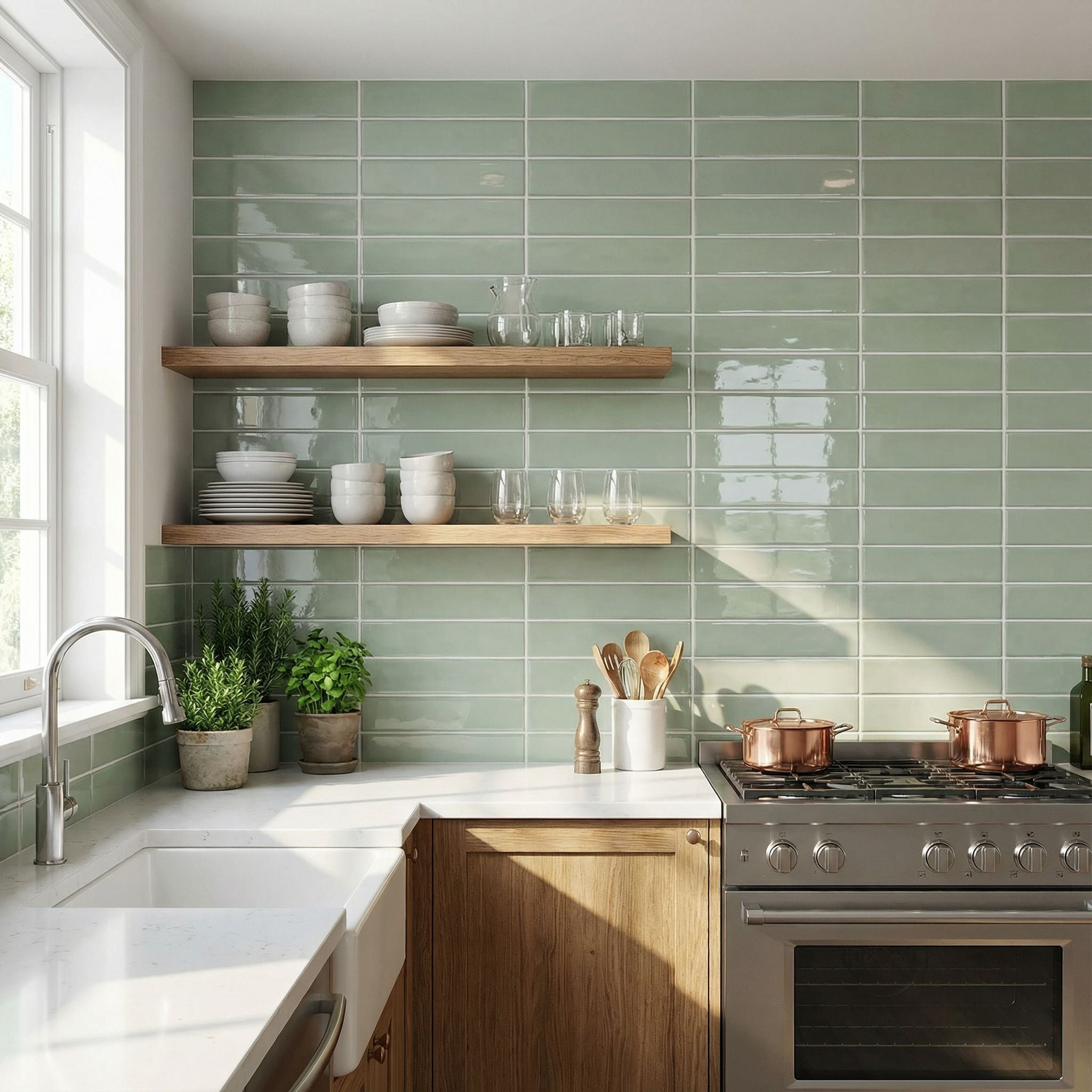 Vert clair - Carrelage droit autocollant